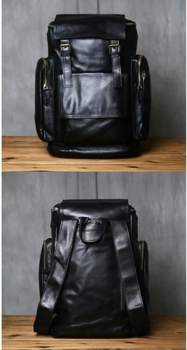 Mens Computers Backpacks Casual Daypack Laptop Bags Genuine Leather Bookbags Luggage Travel Bags(Black)
