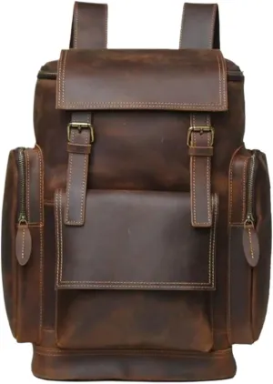 Mens Computers Backpacks Casual Daypack Laptop Bags Genuine Leather Bookbags Luggage Travel Bags(Brown)