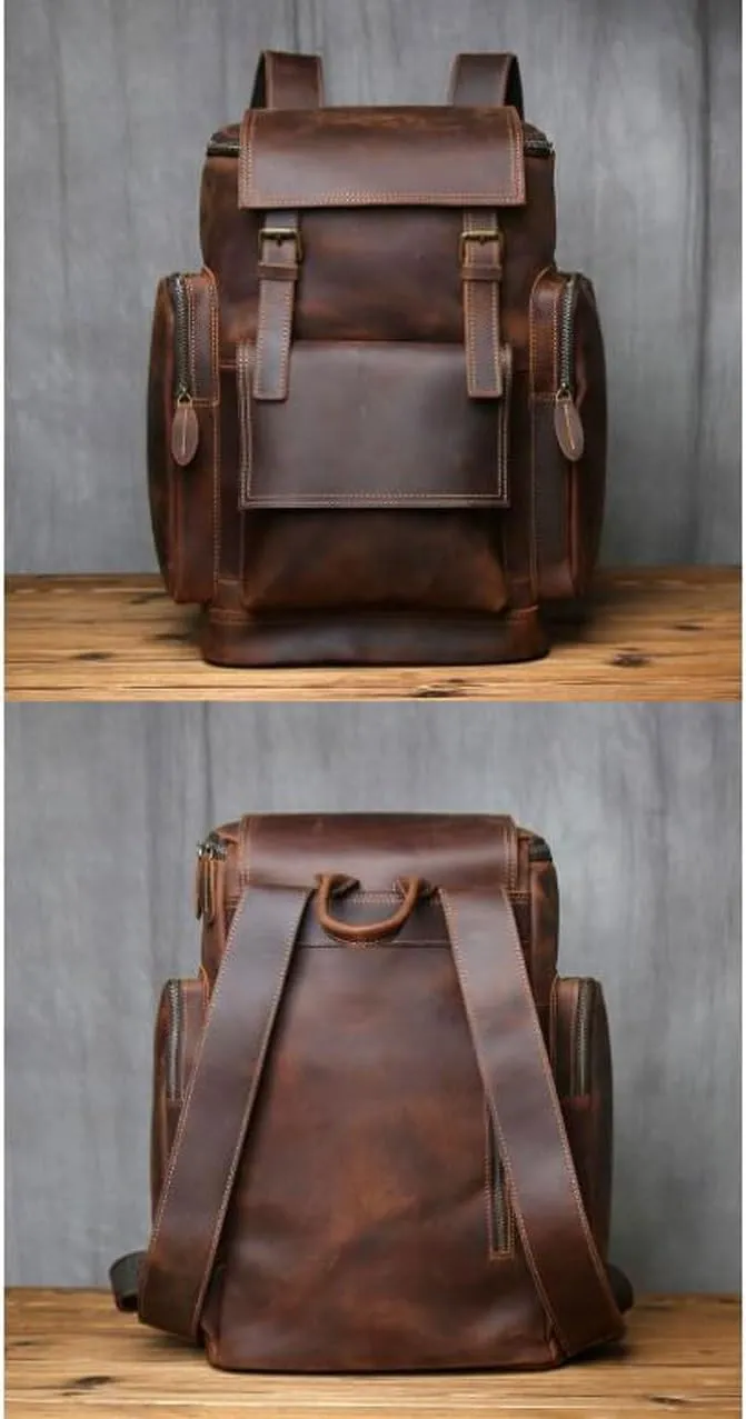Mens Computers Backpacks Casual Daypack Laptop Bags Genuine Leather Bookbags Luggage Travel Bags(Brown)