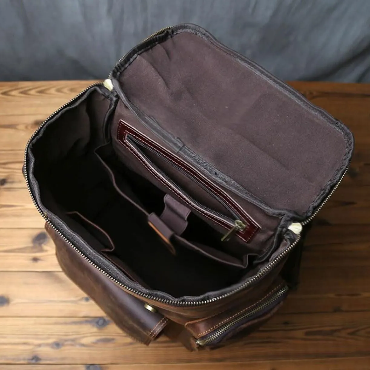 Mens Computers Backpacks Casual Daypack Laptop Bags Genuine Leather Bookbags Luggage Travel Bags(Brown)