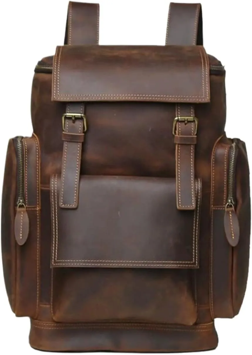 Mens Computers Backpacks Casual Daypack Laptop Bags Genuine Leather Bookbags Luggage Travel Bags(Brown)