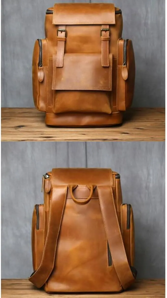 Mens Computers Backpacks Casual Daypack Laptop Bags Genuine Leather Bookbags Luggage Travel Bags(Yellow)