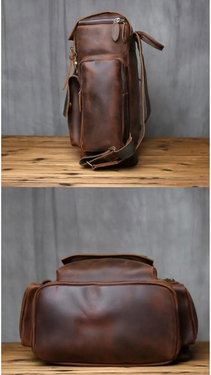 Mens Computers Backpacks Casual Daypack Laptop Bags Genuine Leather Bookbags Luggage Travel Bags(Yellow)