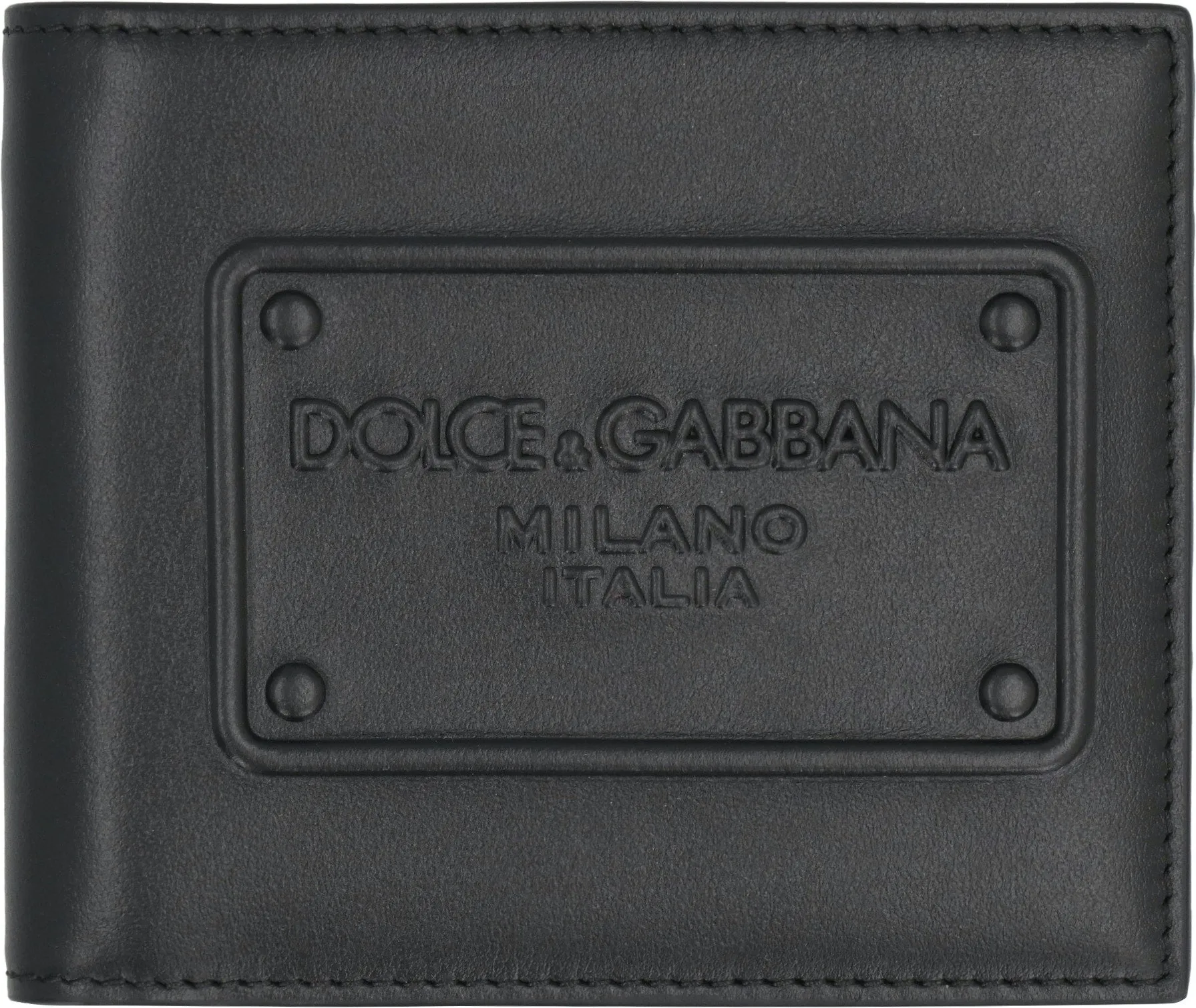 Men's Leather Bi-Fold Wallet With Logo in Black | BP1321AG218