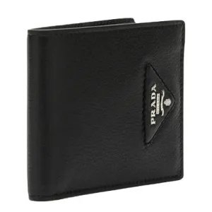 Men's Logo Deatailed Grainy Leather Billfold Wallet in Nero | 2MO5132BBE