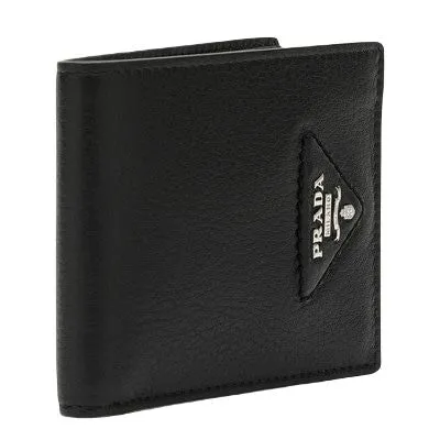Men's Logo Deatailed Grainy Leather Billfold Wallet in Nero | 2MO5132BBE