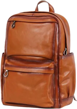 Mens Luggage Backpacks Casual Daypack Computers Laptop Bags Genuine Leather Travel Bags Briefcases(Yellow)