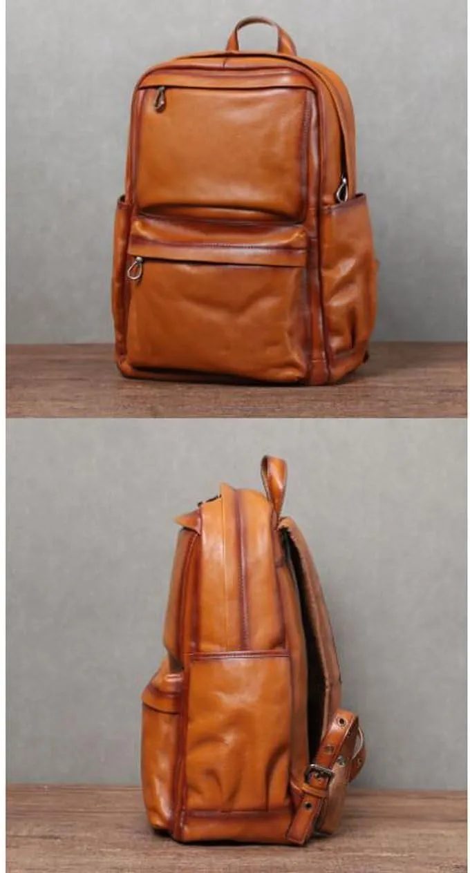 Mens Luggage Backpacks Casual Daypack Computers Laptop Bags Genuine Leather Travel Bags Briefcases(Yellow)