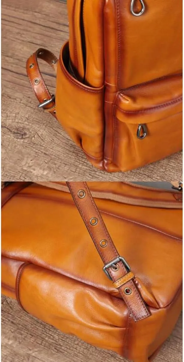 Mens Luggage Backpacks Casual Daypack Computers Laptop Bags Genuine Leather Travel Bags Briefcases(Yellow)