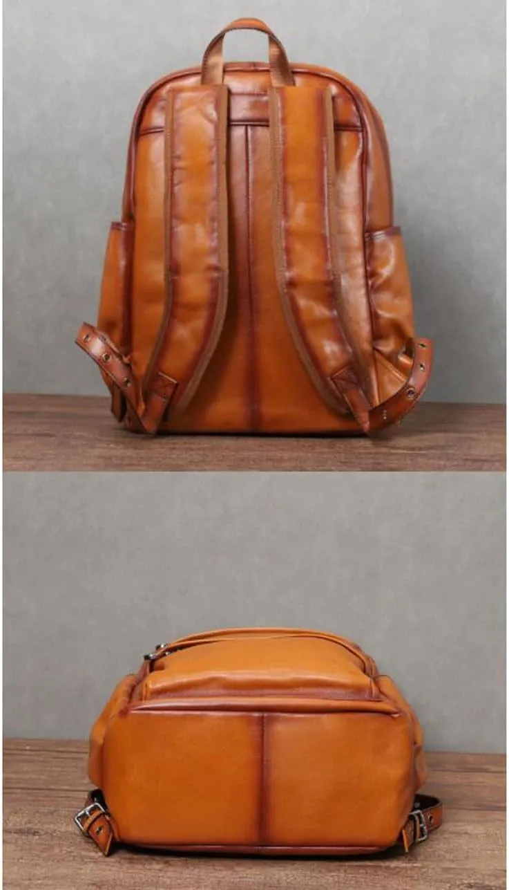 Mens Luggage Backpacks Casual Daypack Computers Laptop Bags Genuine Leather Travel Bags Briefcases(Yellow)