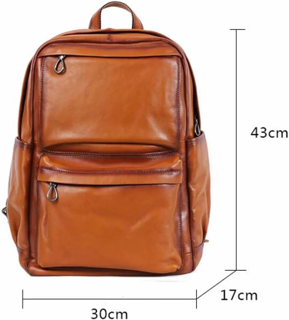 Mens Luggage Backpacks Casual Daypack Computers Laptop Bags Genuine Leather Travel Bags Briefcases(Yellow)