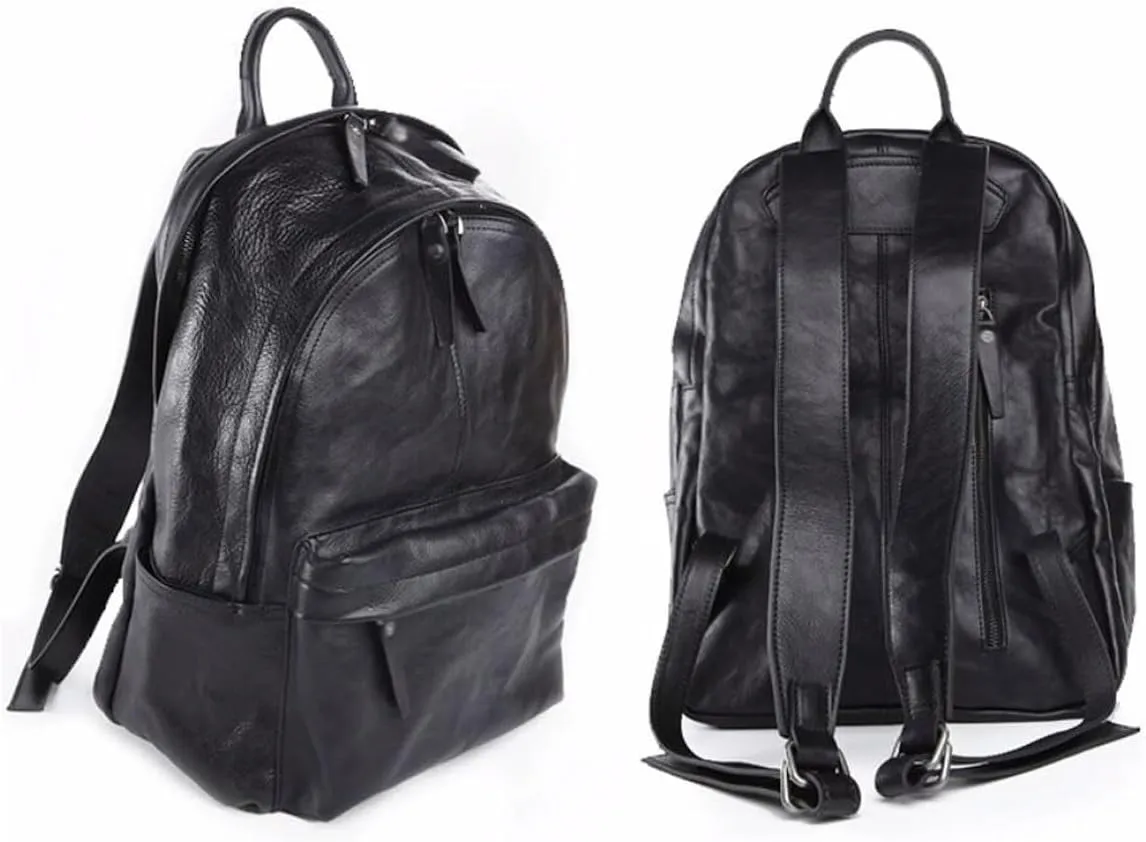 Mens Luggage Backpacks Casual Daypack Computers Laptop Bags Leather Travel Bags Carrying Cases(Black)