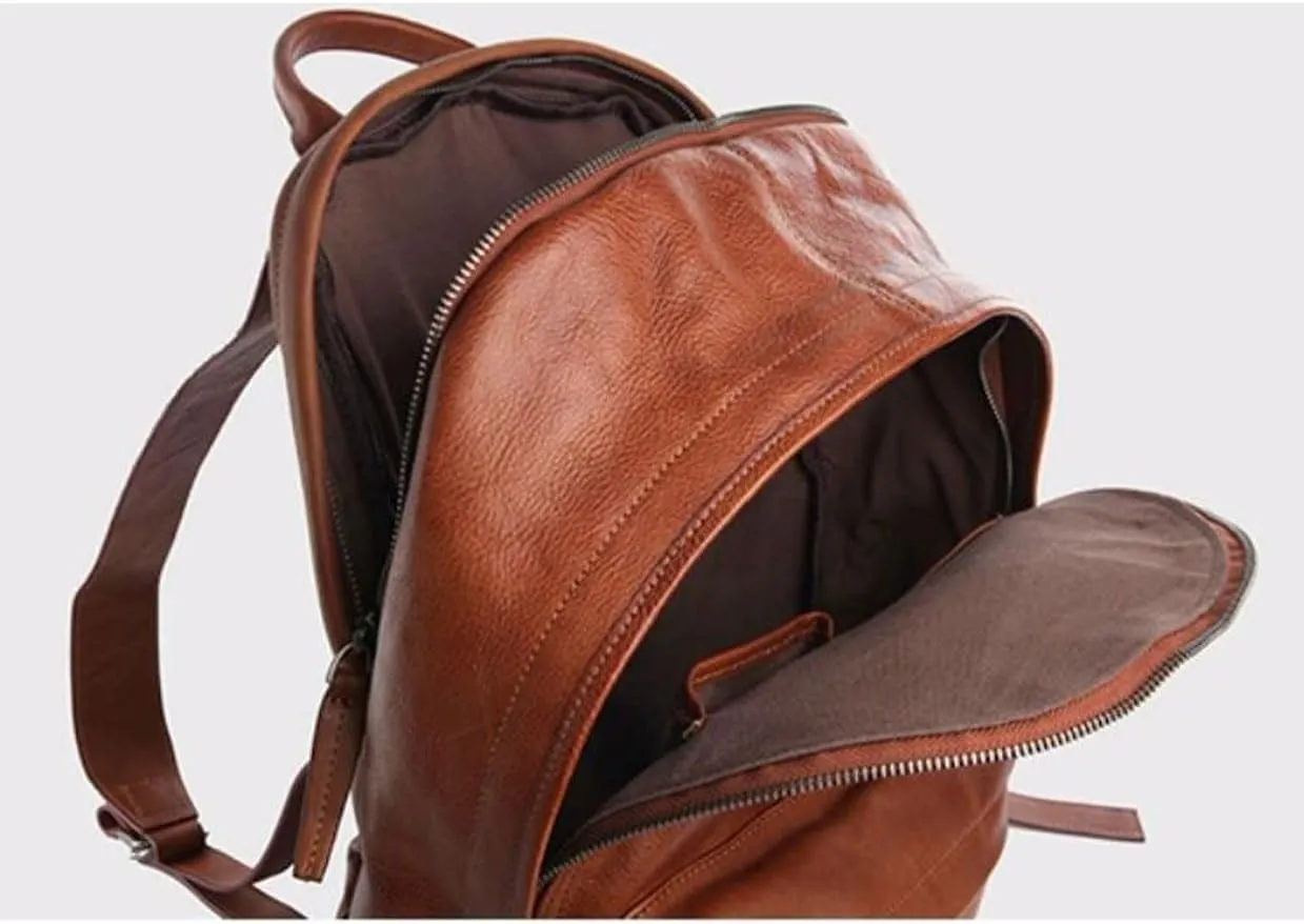 Mens Luggage Backpacks Casual Daypack Computers Laptop Bags Leather Travel Bags Carrying Cases(Brown)