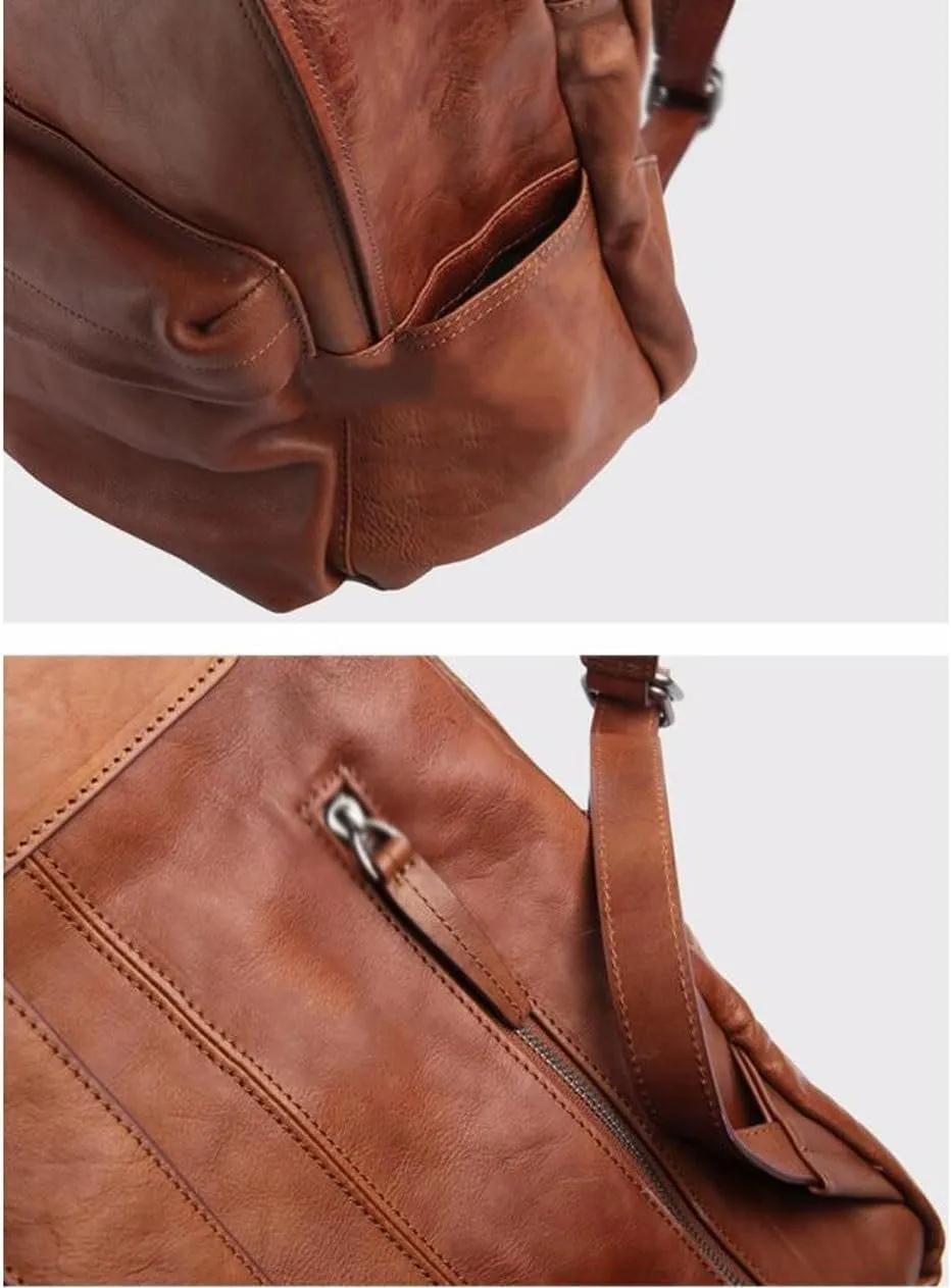 Mens Luggage Backpacks Casual Daypack Computers Laptop Bags Leather Travel Bags Carrying Cases(Brown)