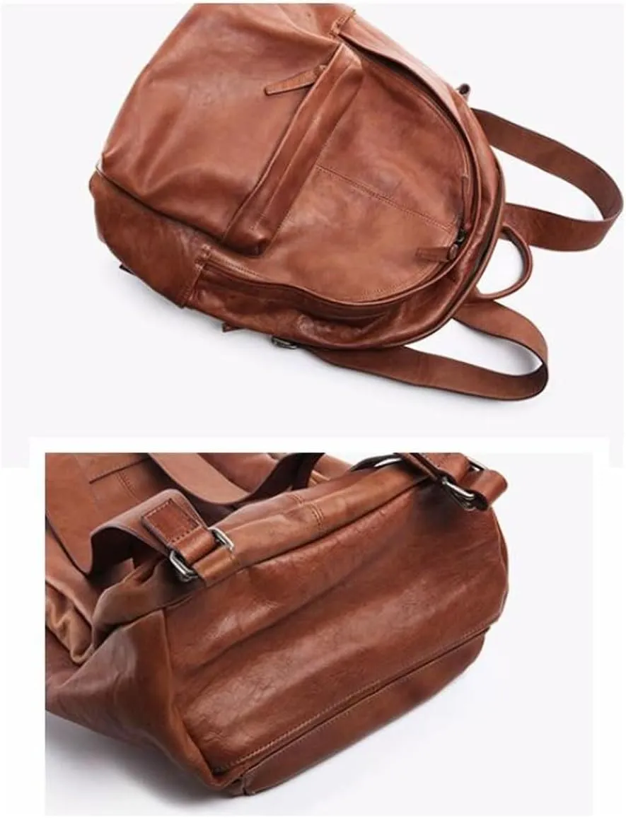 Mens Luggage Backpacks Casual Daypack Computers Laptop Bags Leather Travel Bags Carrying Cases(Brown)