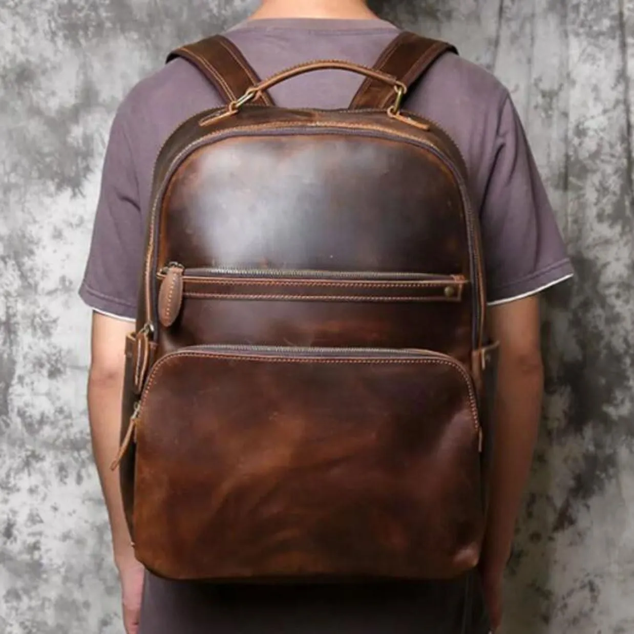 Mens Luggage Backpacks Computers Bags Leather Travel Bags Casual Daypack Briefcases Laptop Bags(Black)