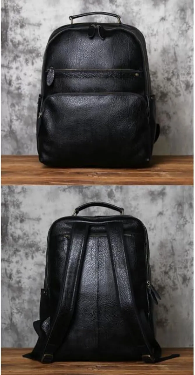 Mens Luggage Backpacks Computers Bags Leather Travel Bags Casual Daypack Briefcases Laptop Bags(Black)