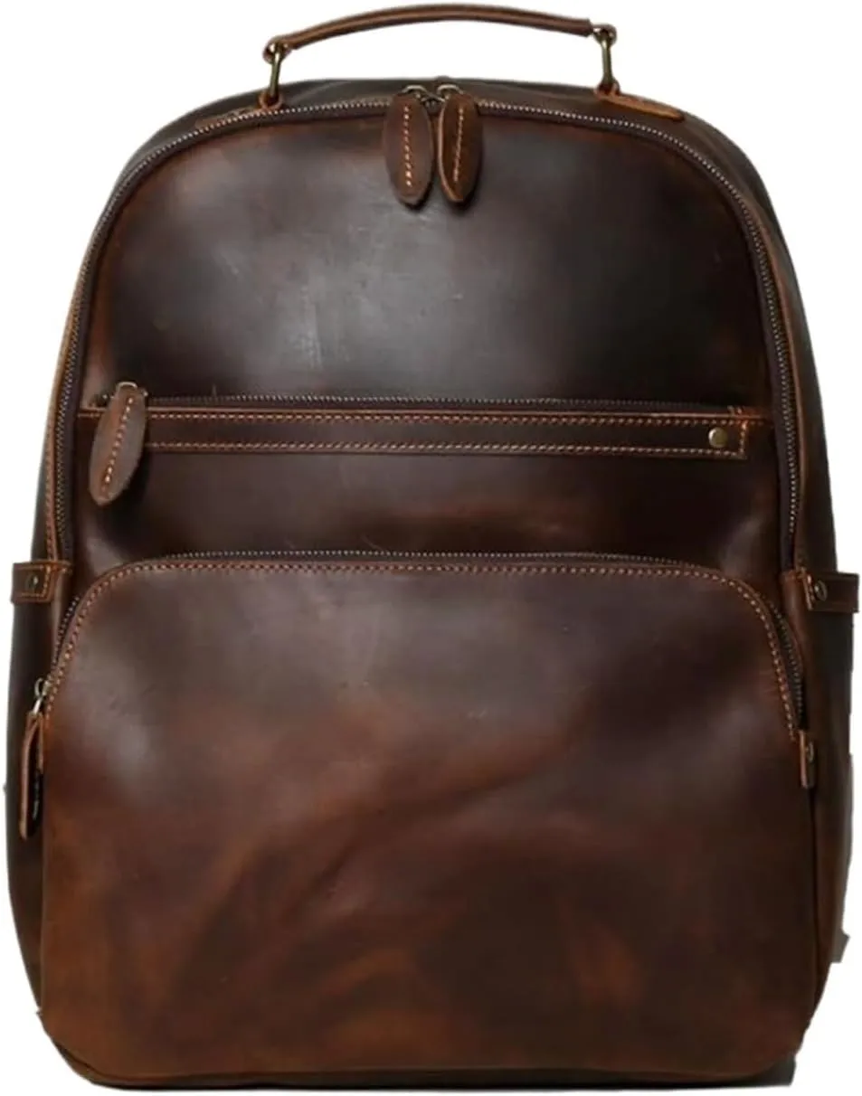 Mens Luggage Backpacks Computers Bags Leather Travel Bags Casual Daypack Briefcases Laptop Bags(Brown)