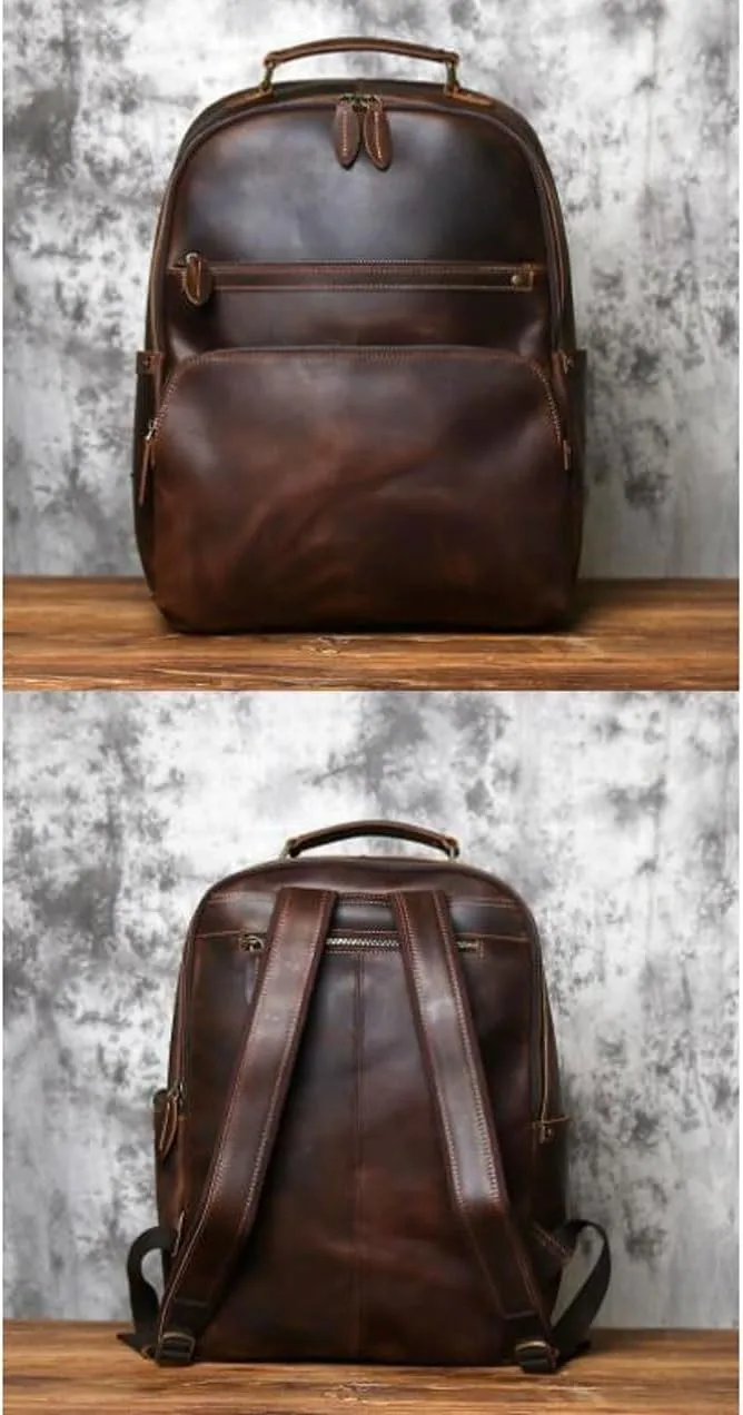 Mens Luggage Backpacks Computers Bags Leather Travel Bags Casual Daypack Briefcases Laptop Bags(Brown)