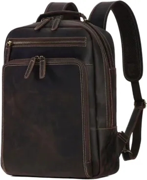 Mens Luggage Travel Bags Backpacks Laptop Bags Bookbags Genuine Leather Casual Daypack Handbags(Brown)
