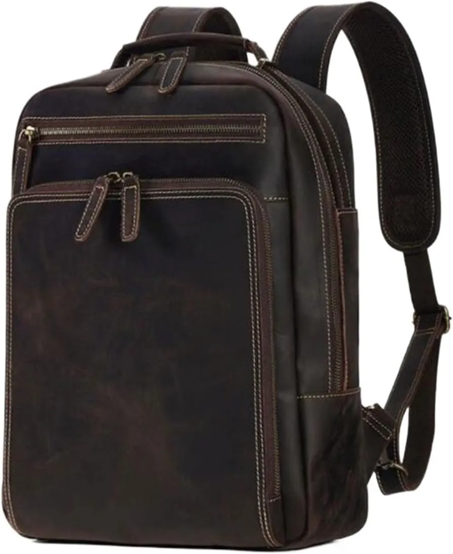 Mens Luggage Travel Bags Backpacks Laptop Bags Bookbags Genuine Leather Casual Daypack Handbags(Brown)