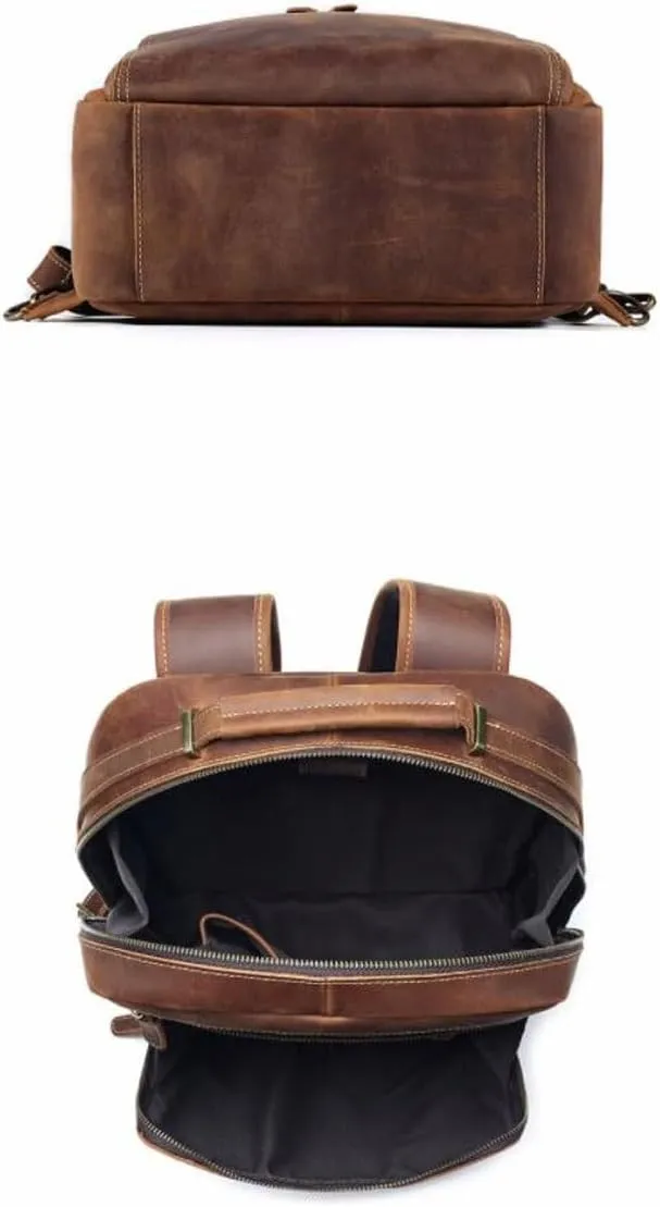 Mens Luggage Travel Bags Backpacks Laptop Bags Bookbags Genuine Leather Casual Daypack Handbags(Brown)