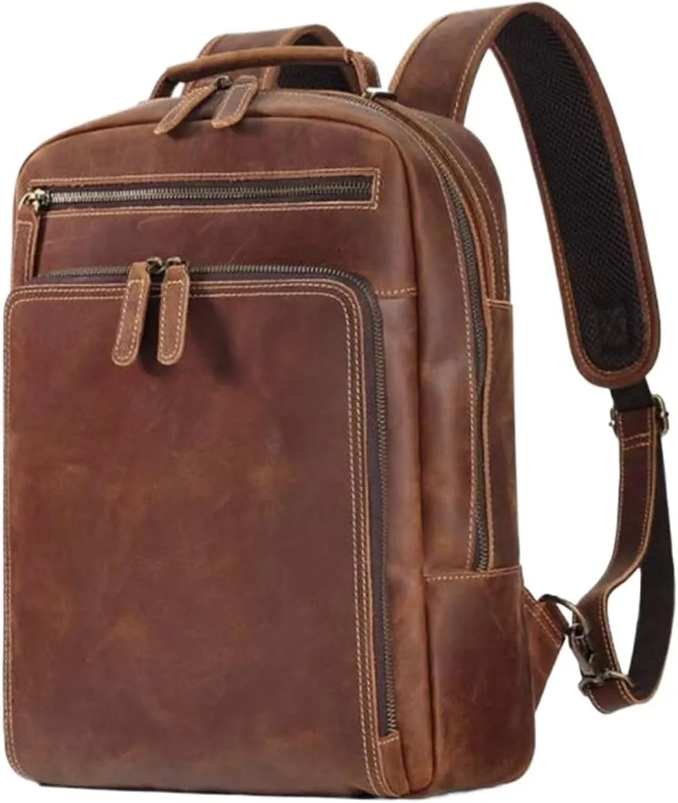 Mens Luggage Travel Bags Backpacks Laptop Bags Bookbags Genuine Leather Casual Daypack Handbags(Yellow)
