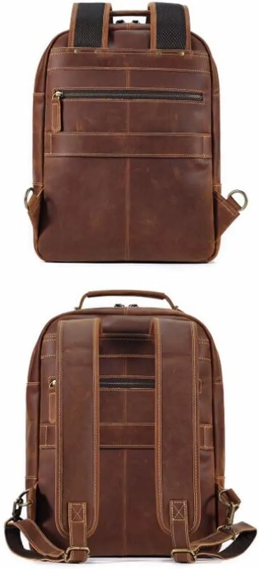 Mens Luggage Travel Bags Backpacks Laptop Bags Bookbags Genuine Leather Casual Daypack Handbags(Yellow)