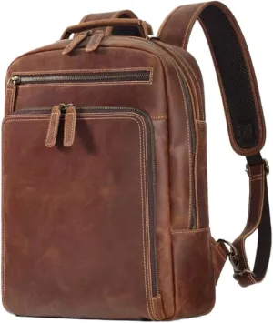 Mens Luggage Travel Bags Backpacks Laptop Bags Bookbags Genuine Leather Casual Daypack Handbags(Yellow)
