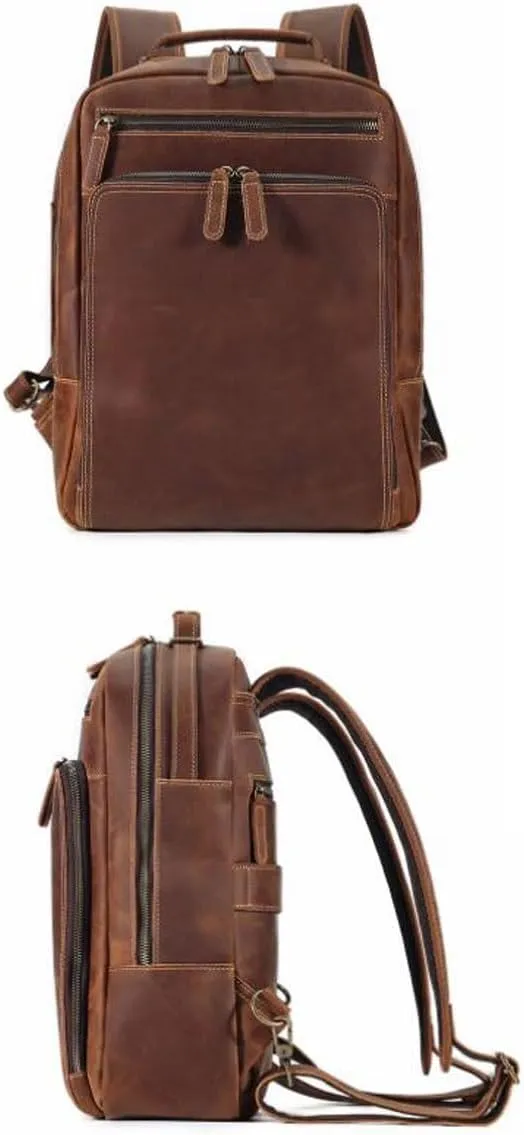 Mens Luggage Travel Bags Backpacks Laptop Bags Bookbags Genuine Leather Casual Daypack Handbags(Yellow)