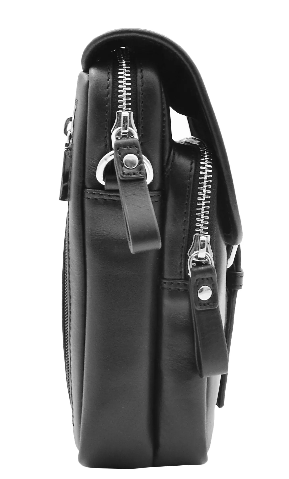 Men's Smart Cross Body Bag Genuine Leather Messenger Black DR386