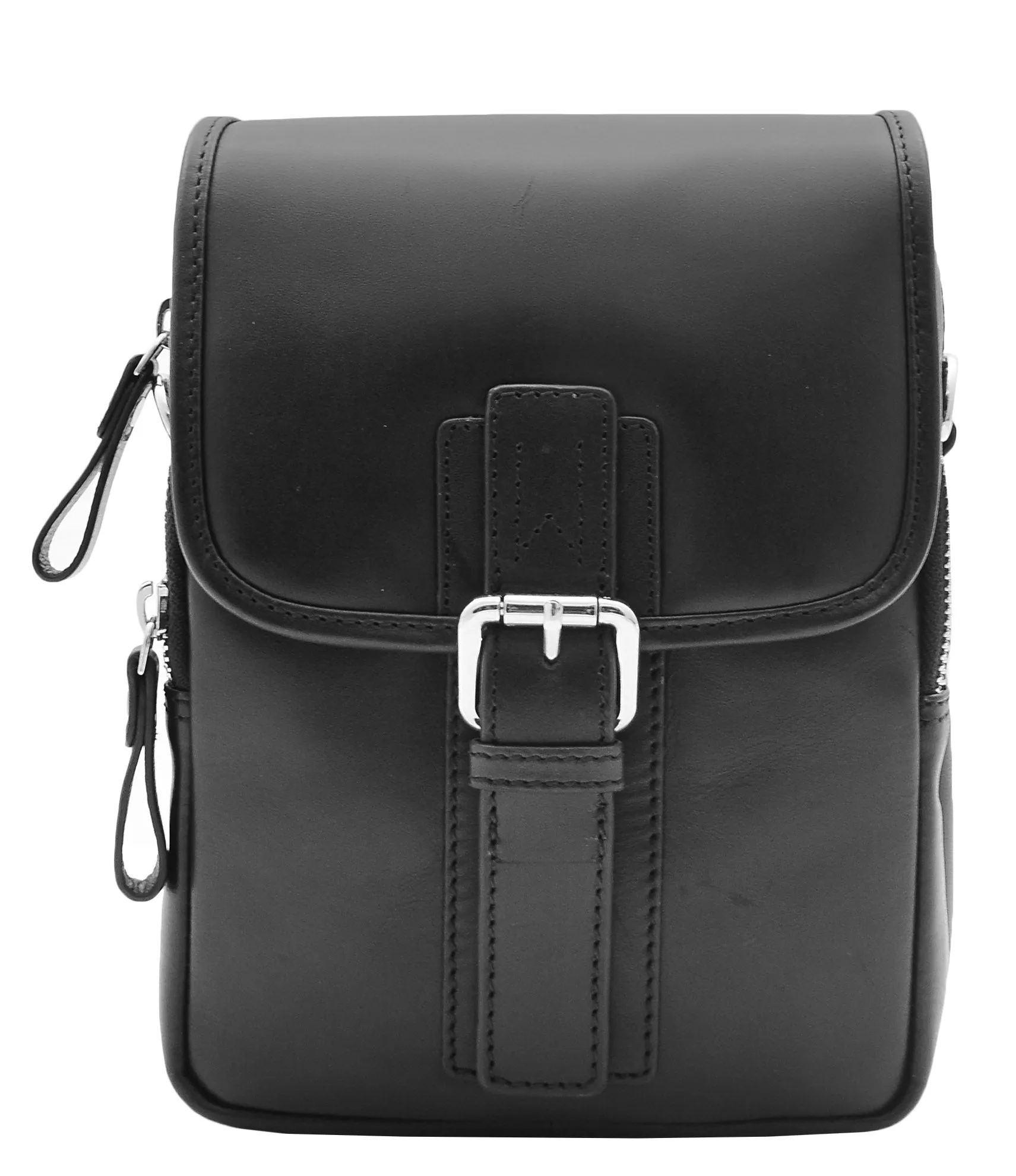 Men's Smart Cross Body Bag Genuine Leather Messenger Black DR386