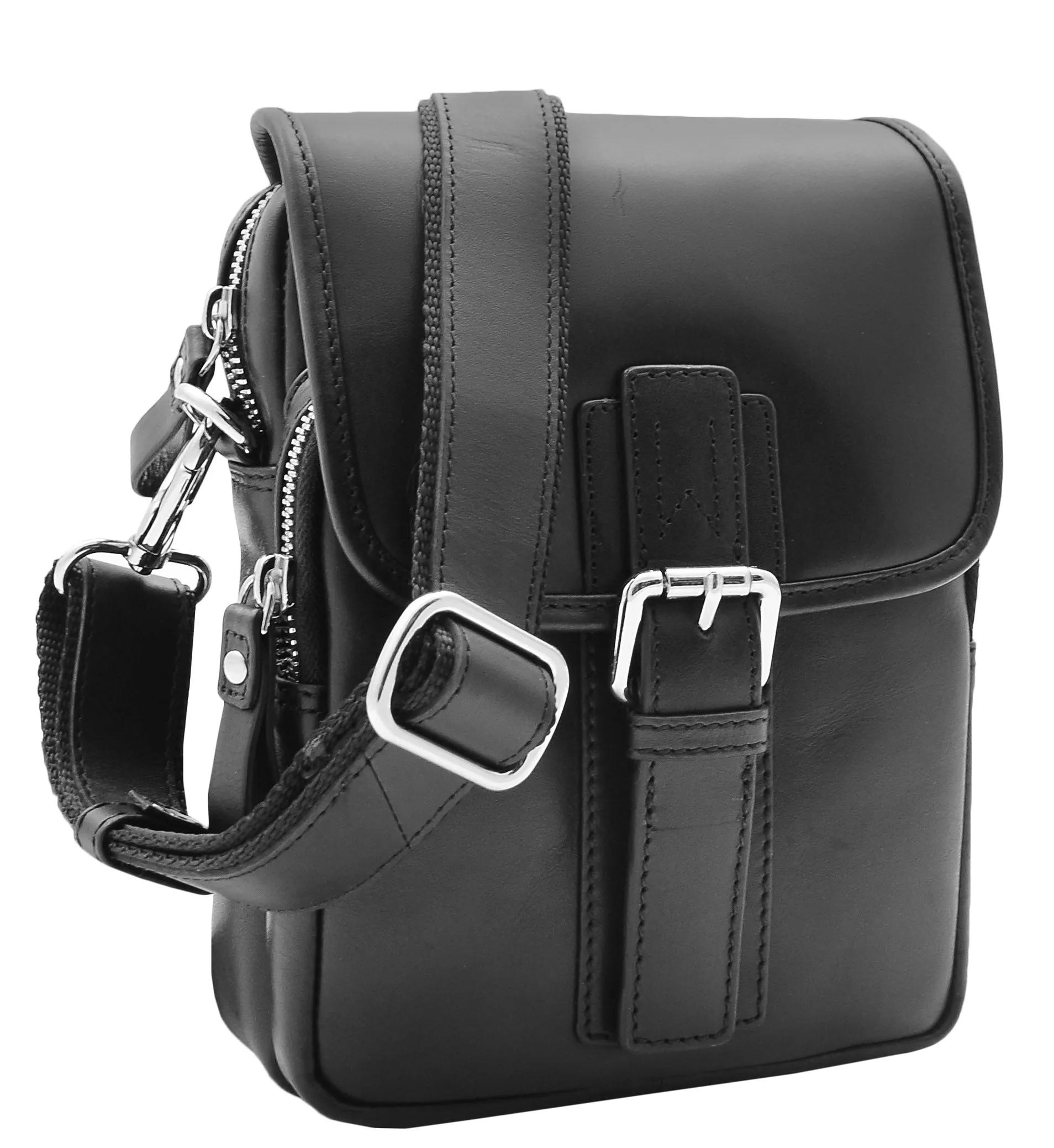 Men's Smart Cross Body Bag Genuine Leather Messenger Black DR386