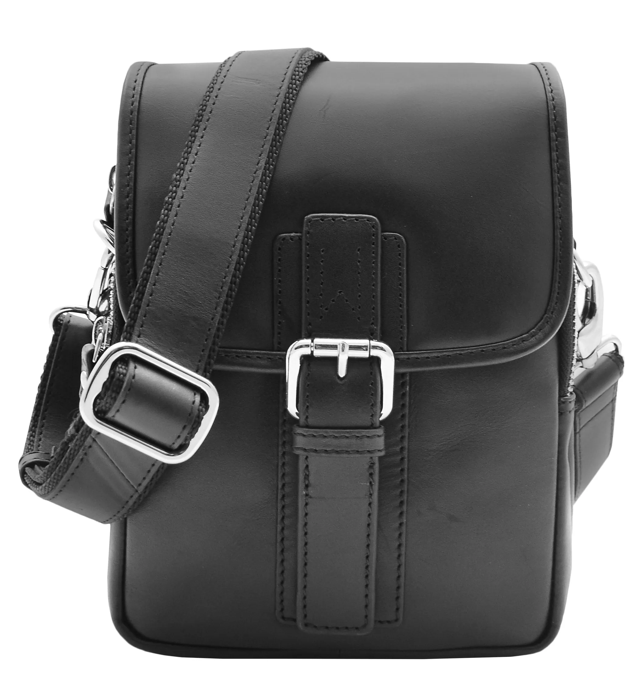 Men's Smart Cross Body Bag Genuine Leather Messenger Black DR386