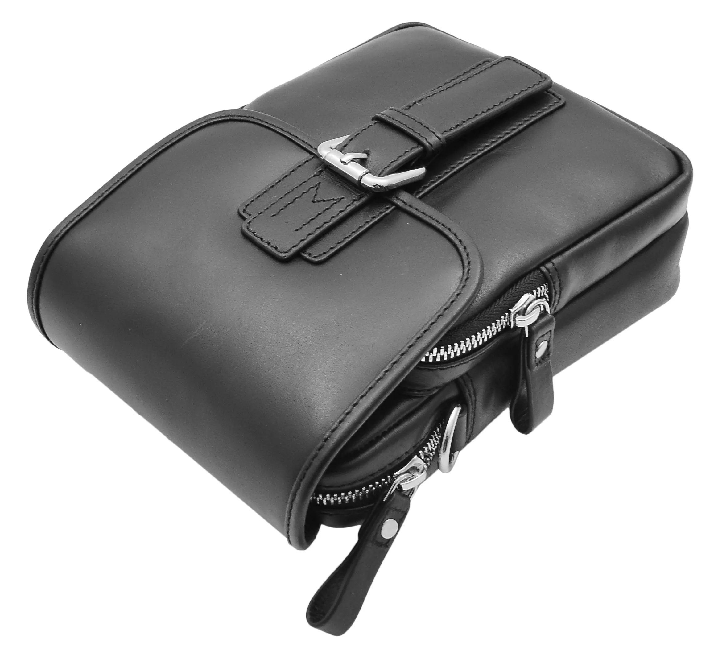 Men's Smart Cross Body Bag Genuine Leather Messenger Black DR386