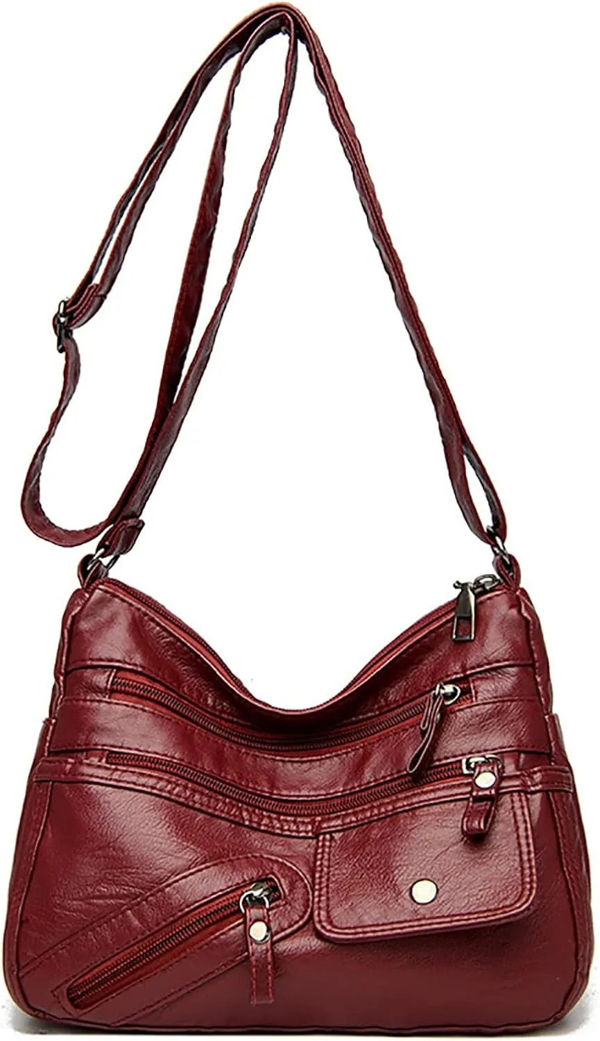 Mesh Beach Tote Vintage New Versatile Soft PU Leather Interlayer One Shoulder Crossbody Bag Handbag