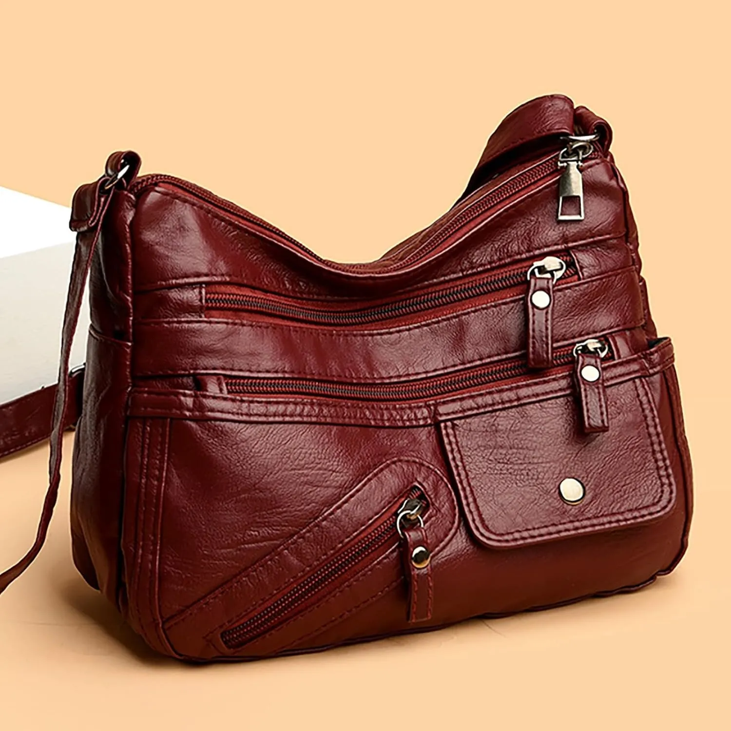 Mesh Beach Tote Vintage New Versatile Soft PU Leather Interlayer One Shoulder Crossbody Bag Handbag