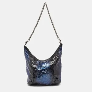 Metallic Blue/Black Leather and Python Galaxy Hobo
