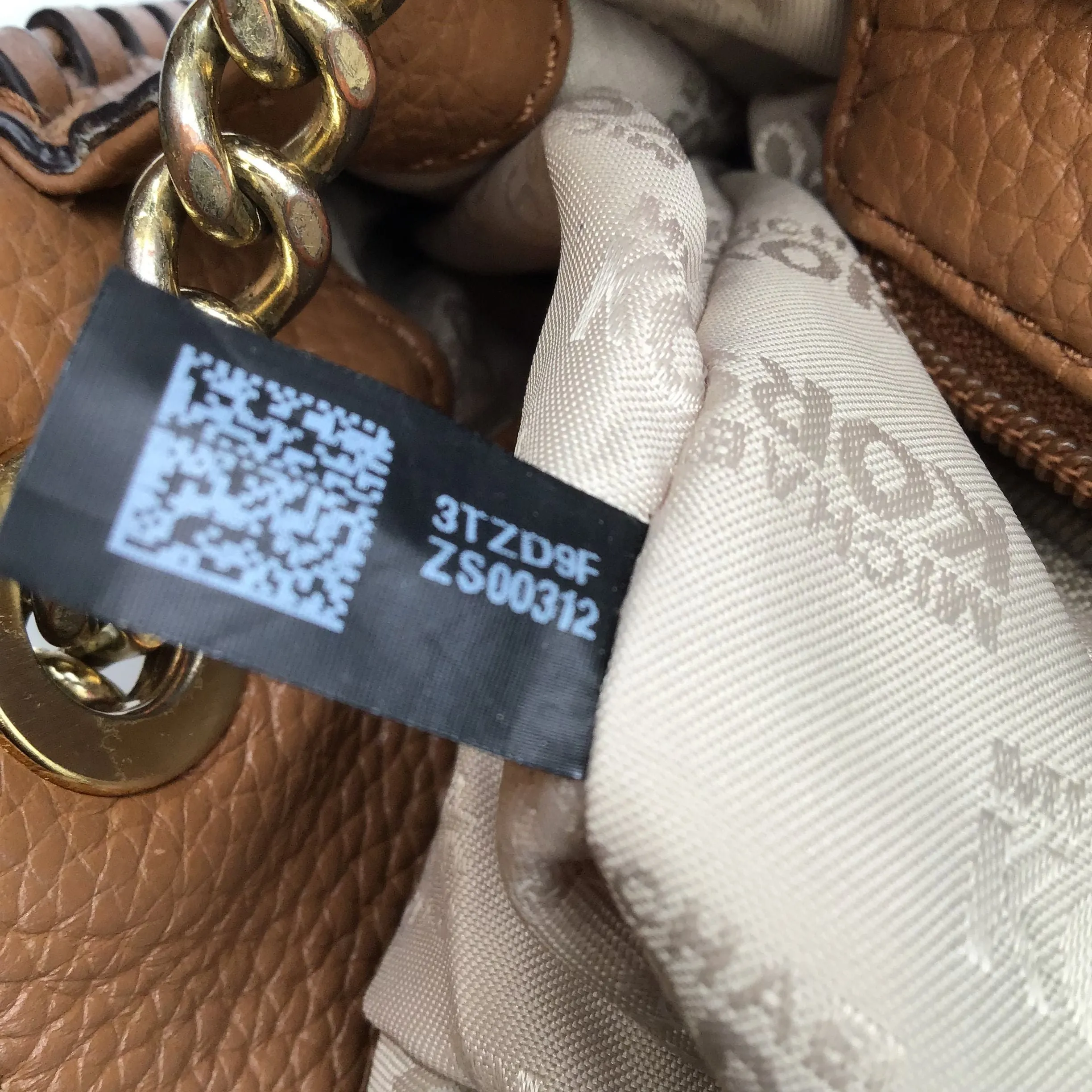 Michael Kors Brown Pebbled Leather Satchel Bag with Chain Strap ( COA)