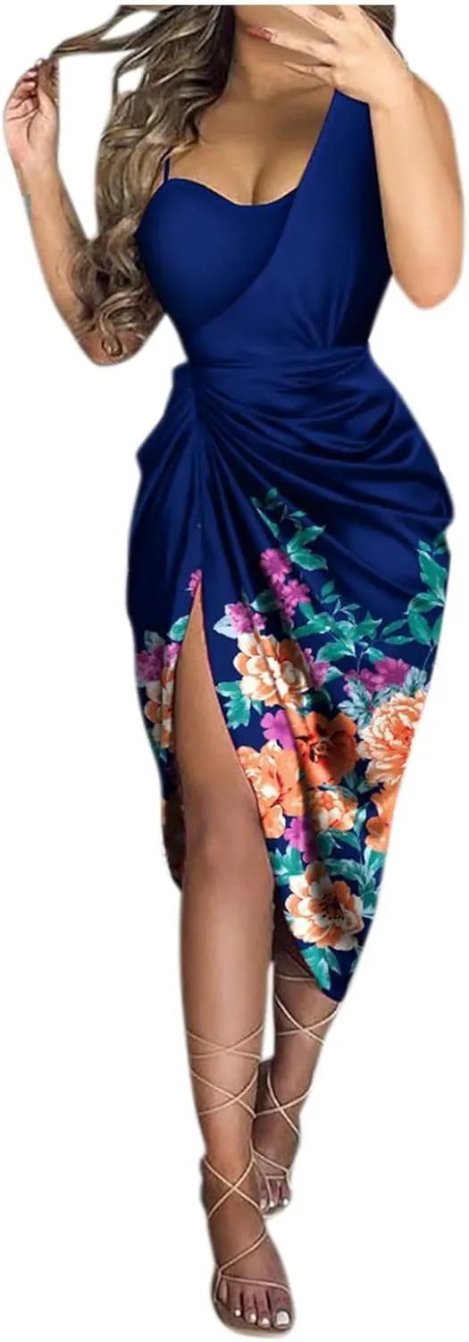 Midi Dresses for Women High Split Sparkly Sequin Corset Dress Sexy Club Cocktail Party Asymmetrical Bodycon Dress 2025