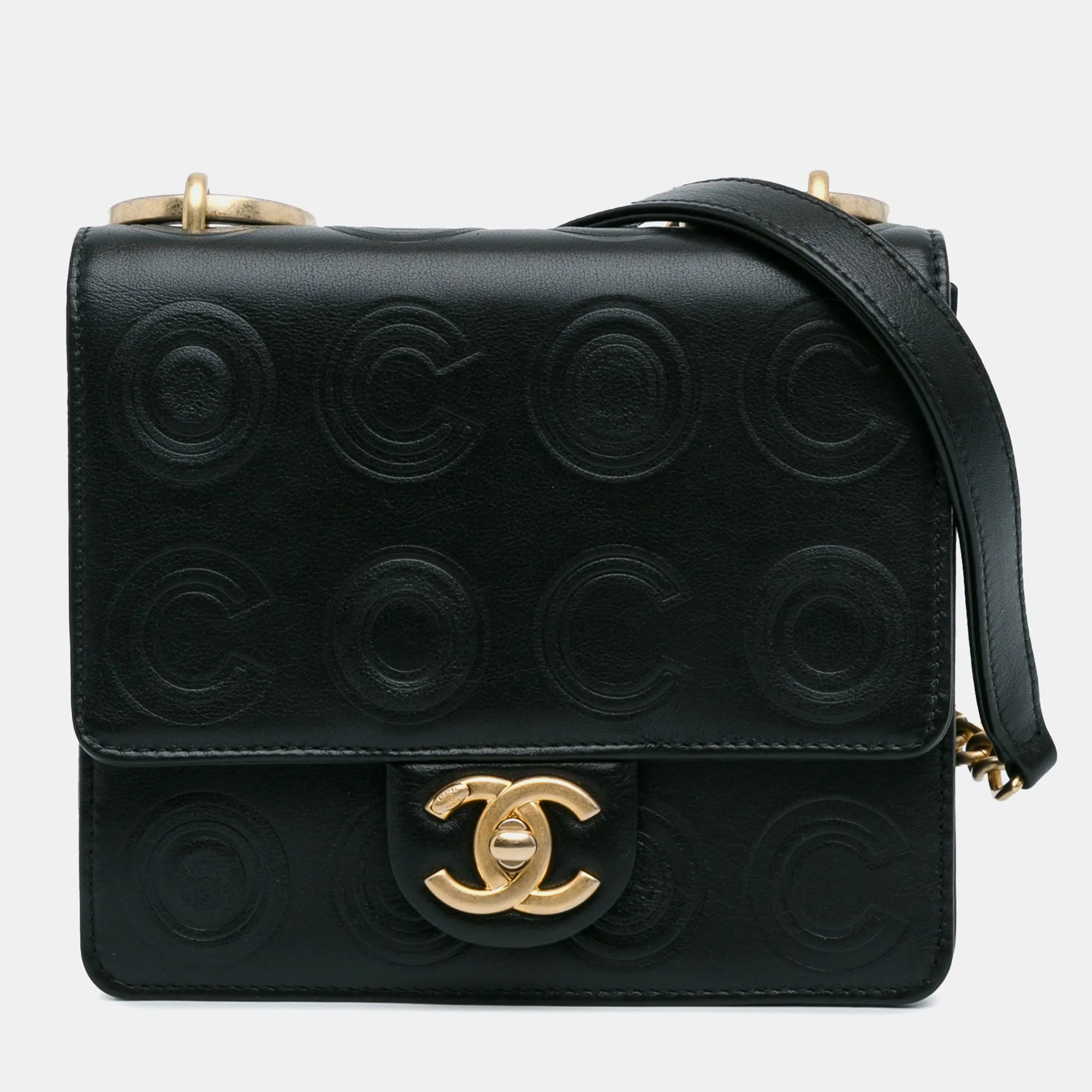 Mini Square Coco Embossed Calfskin Flap