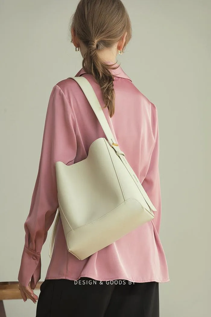 Minimalist Bucket Bag in Genuine Leather | Leather Shoulder Bag Gold Tone, Chic Crossbody Bag, Gift for Her