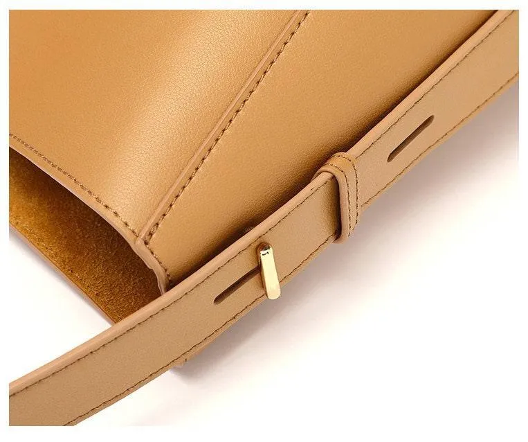 Minimalist Bucket Bag in Genuine Leather | Leather Shoulder Bag Gold Tone, Chic Crossbody Bag, Gift for Her