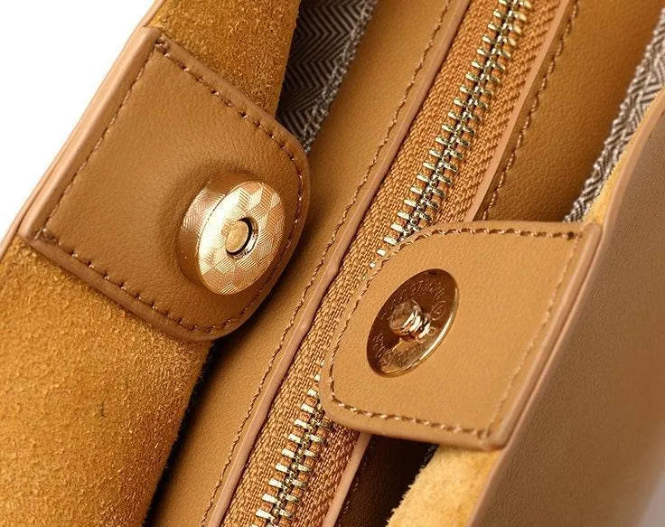 Minimalist Bucket Bag in Genuine Leather | Leather Shoulder Bag Gold Tone, Chic Crossbody Bag, Gift for Her