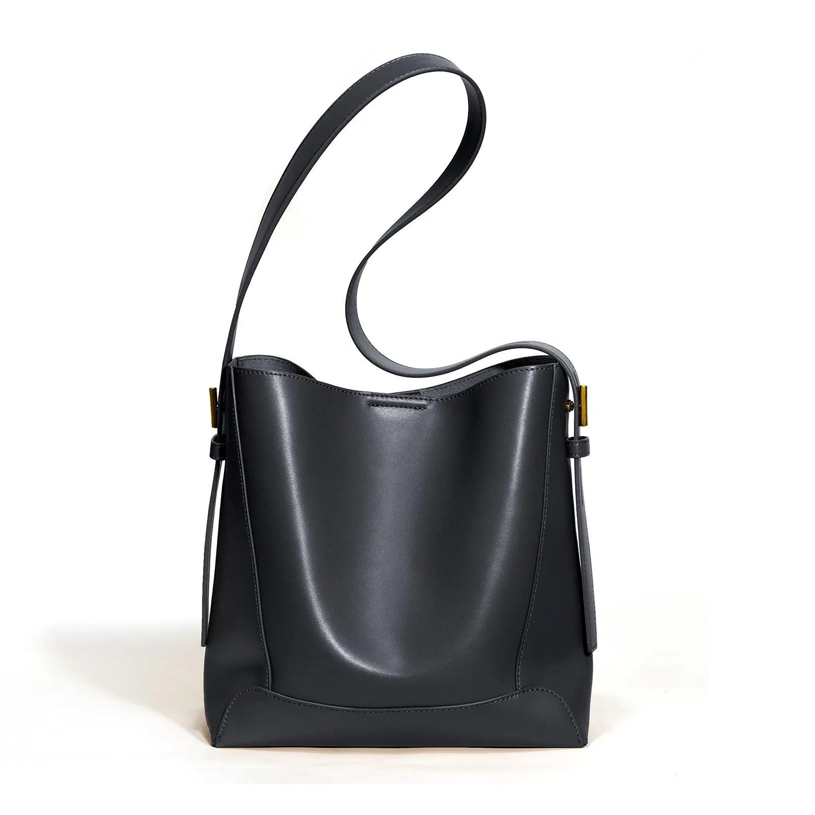 Minimalist Bucket Bag in Genuine Leather | Leather Shoulder Bag Gold Tone, Chic Crossbody Bag, Gift for Her