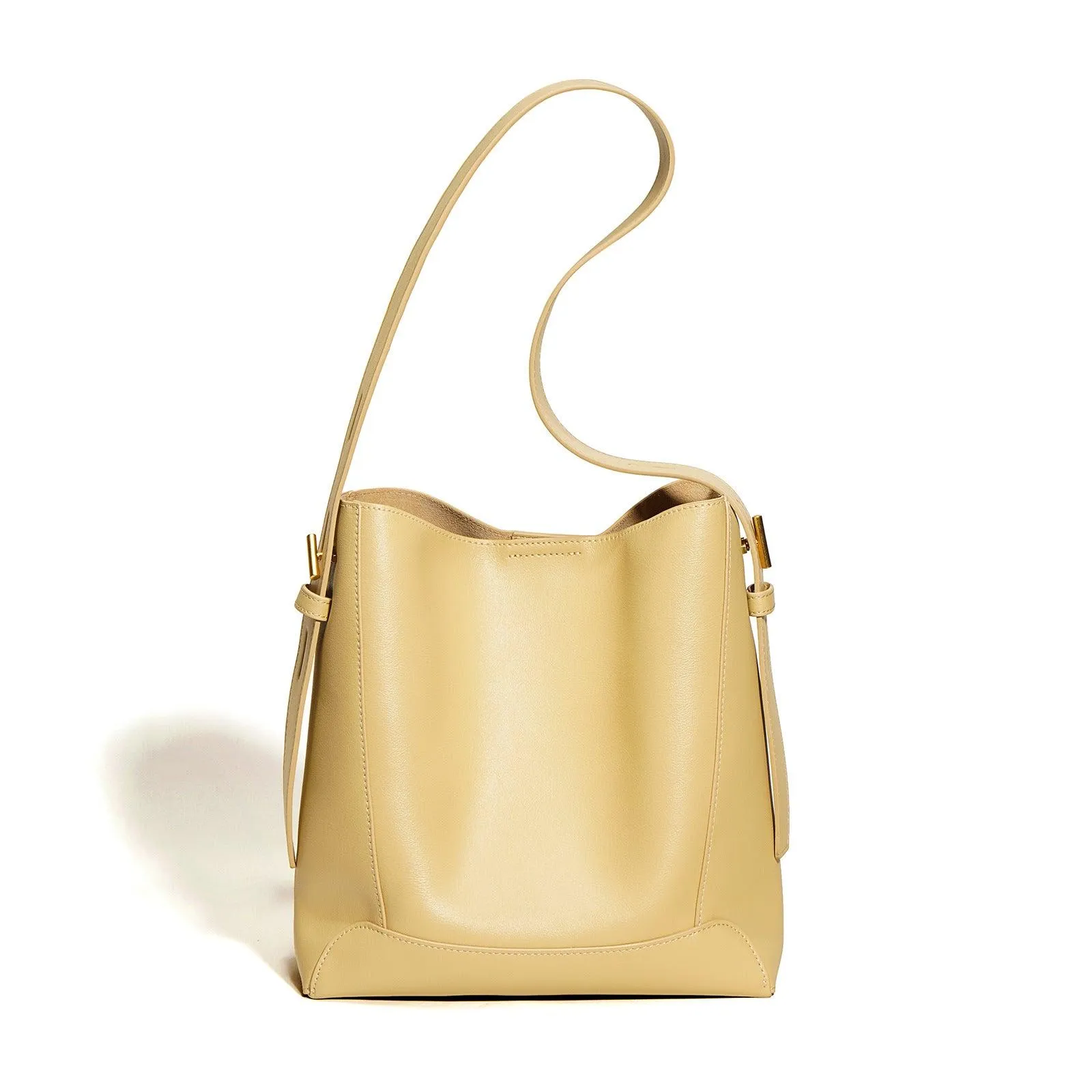 Minimalist Bucket Bag in Genuine Leather | Leather Shoulder Bag Gold Tone, Chic Crossbody Bag, Gift for Her