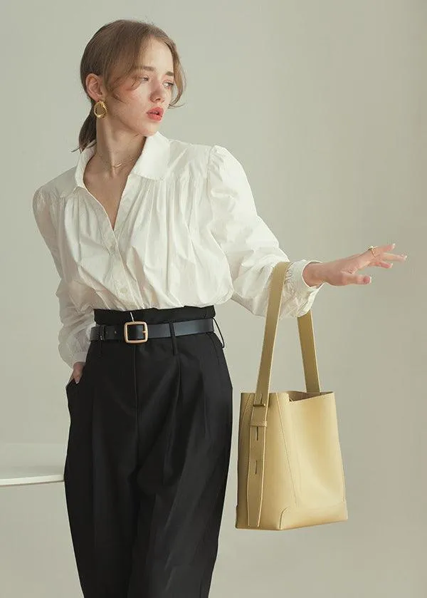 Minimalist Bucket Bag in Genuine Leather | Leather Shoulder Bag Gold Tone, Chic Crossbody Bag, Gift for Her