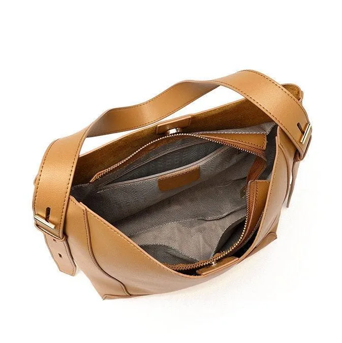 Minimalist Bucket Bag in Genuine Leather | Leather Shoulder Bag Gold Tone, Chic Crossbody Bag, Gift for Her