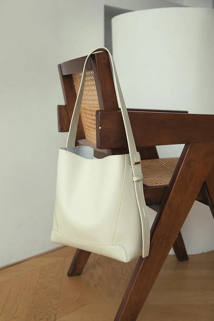 Minimalist Bucket Bag in Genuine Leather | Leather Shoulder Bag Gold Tone, Chic Crossbody Bag, Gift for Her
