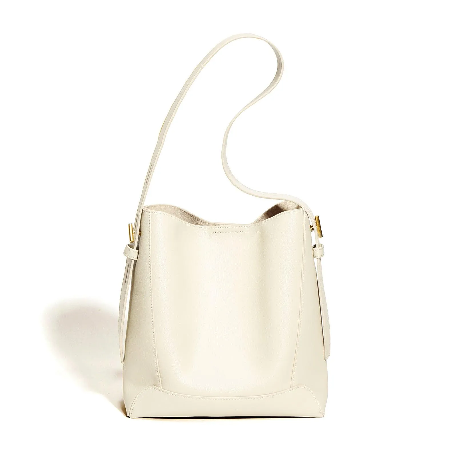 Minimalist Bucket Bag in Genuine Leather | Leather Shoulder Bag Gold Tone, Chic Crossbody Bag, Gift for Her